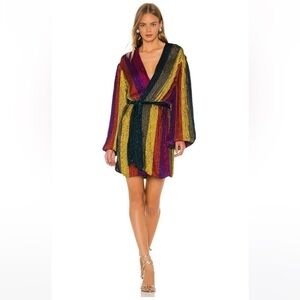 NWT RETROFETE GABRIELLE SEQUIN ROBE DRESS MULTI STRIPE SIZE MEDIUM
